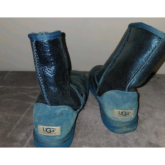 UGG Australia Short Sheepskin Boots Womens US 8 Green Metallic Pewter Sparkle - Picture 6 of 14